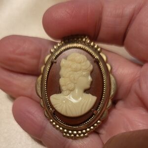 Cream and Gold Victorian Brooch with Cameo Design Vintage